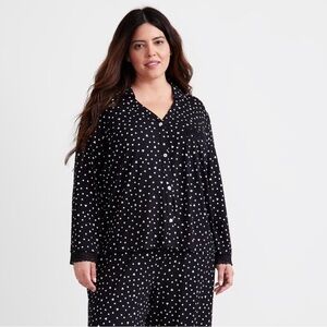 State of Day Black Dot Collared Knit Pajama Top XXL NWT Intimates